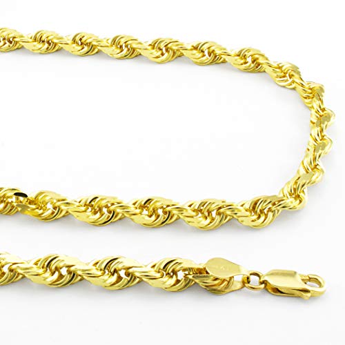14k Yellow Gold 6mm Solid Rope Chain Necklace