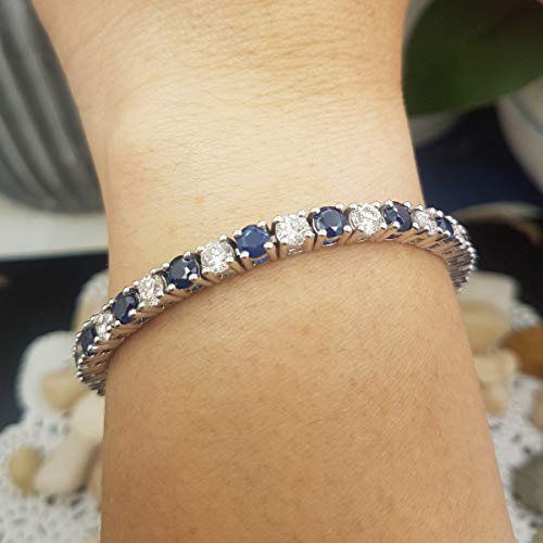 18K Blue Sapphire & White Diamond Tennis Bracelet
