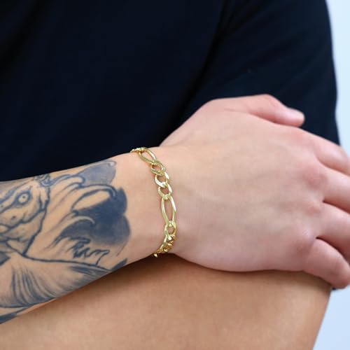 Nuragold 14k Yellow Gold Figaro Chain Bracelet