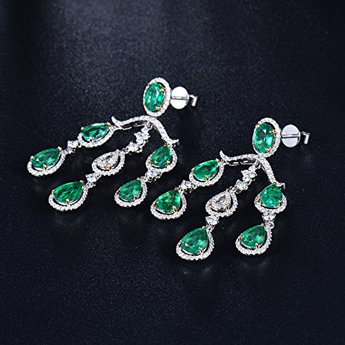 14K/18K Gold Emerald Diamond Drop Dangle Earrings