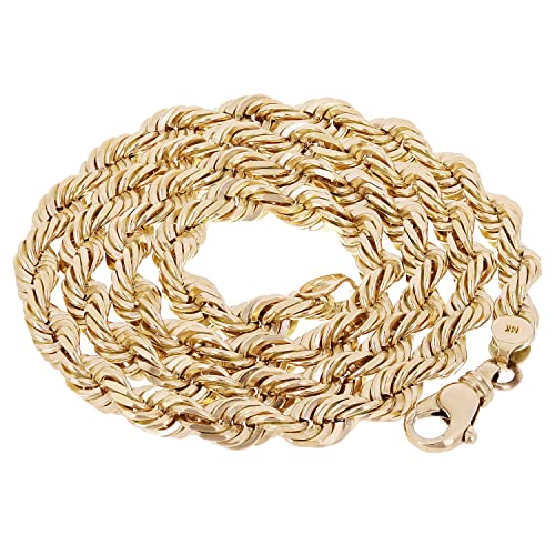 14k Solid Diamond Cut Gold Rope Chain Necklace