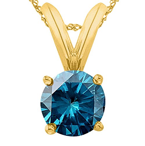 Platinum Blue Diamond Solitaire Pendant Necklace with Gold Chain