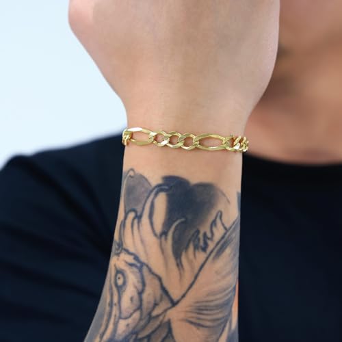 Nuragold 14k Yellow Gold Figaro Chain Bracelet