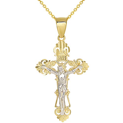 14K Two-Tone Gold Roman Catholic Jesus Cross Necklace