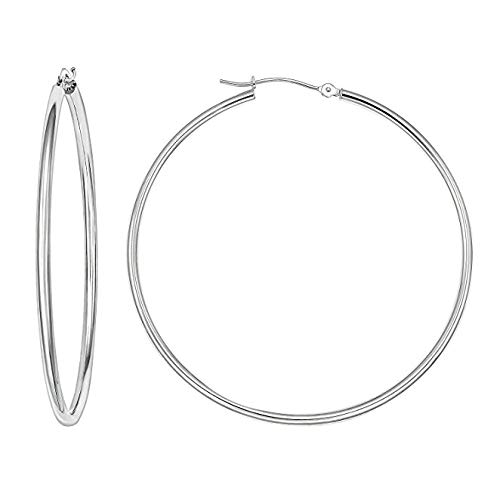 14K White Gold Round Hoop Earrings - 45mm