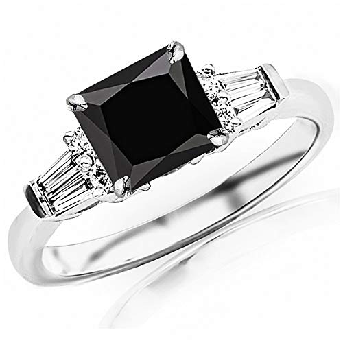 Platinum Diamond Engagement Ring with Princess Cut Black Diamond
