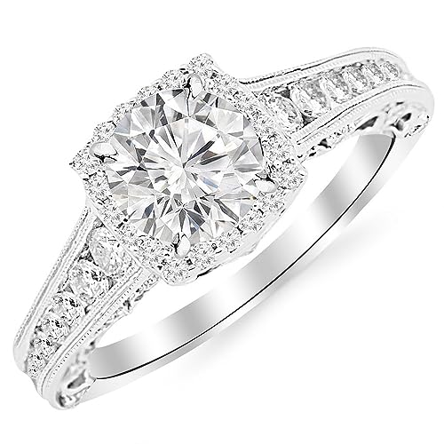 14K White Gold Vintage Halo Style Engagement Ring