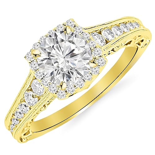 1.5 Ct 14K Yellow Gold Vintage Halo Diamond Ring