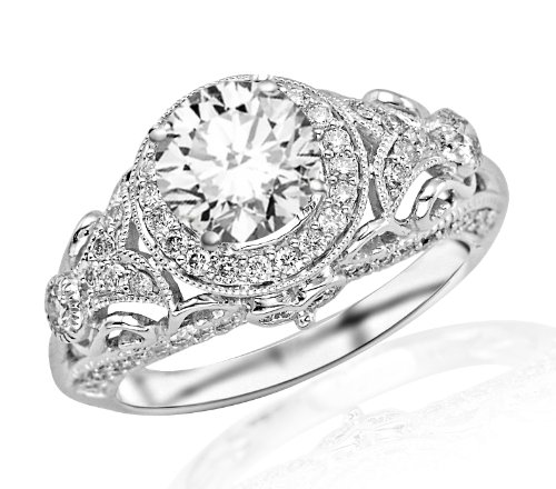 Vintage Halo Style 1.45 Carat Diamond Engagement Ring