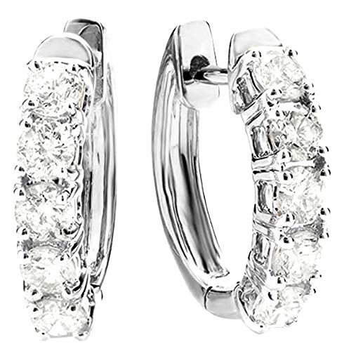 5 Stone Diamond Hoop Earrings 14K White Gold