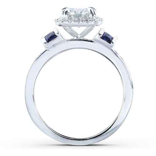 Moissanite Bridal Set with Sapphire in 14k Gold