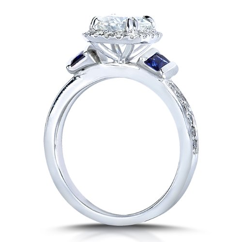 Moissanite Bridal Set with Sapphire in 14k Gold