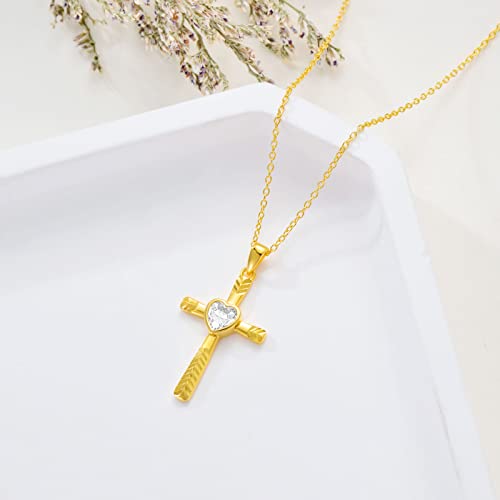 14K Gold Birthstone Cross Necklace - Laser Diamond Cut