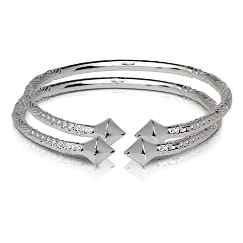 Sterling Silver Thick Pyramid Ends West Indian Bangles