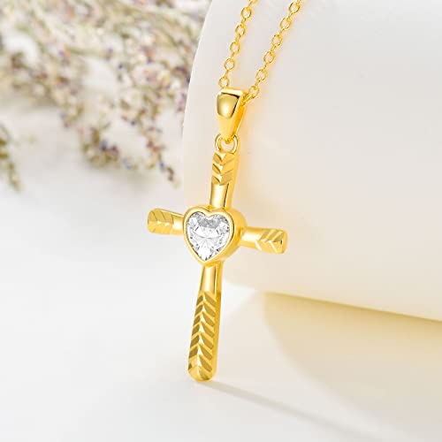 14K Gold Birthstone Cross Necklace - Laser Diamond Cut