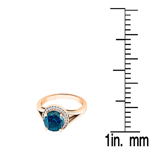 Blue & White Diamond Halo Engagement Ring, 14K Rose Gold