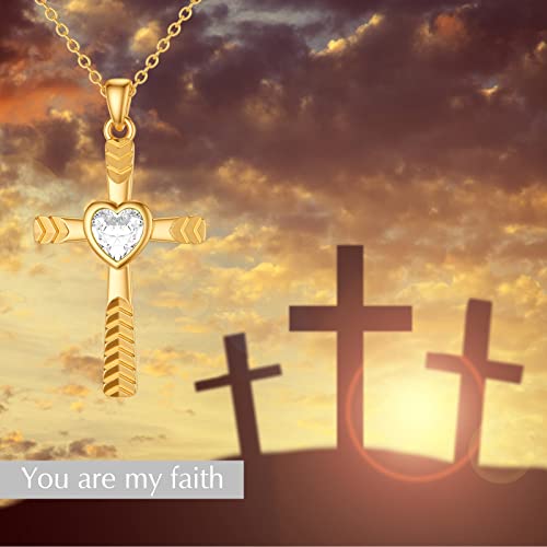 14K Gold Birthstone Cross Necklace - Laser Diamond Cut