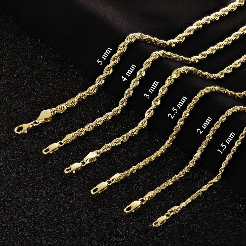 14k Gold Diamond Cut Rope Chain Necklace VIP