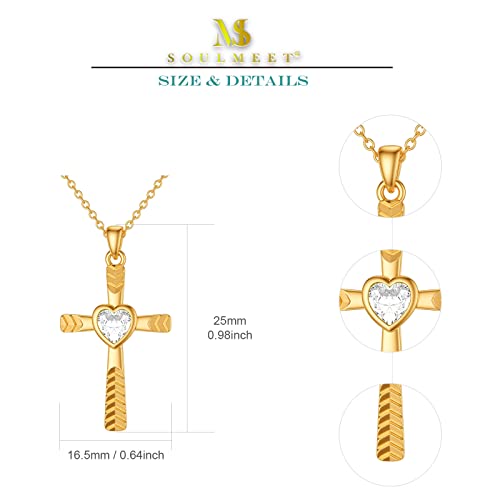 14K Gold Birthstone Cross Necklace - Laser Diamond Cut