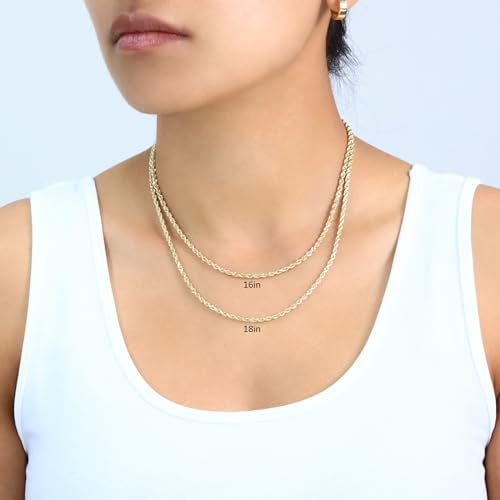 Nuragold 14k Yellow Gold 3mm Rope Chain Necklace