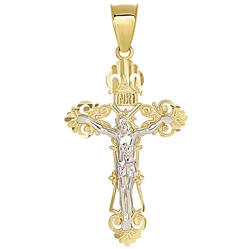14K Two-Tone Gold Roman Catholic Jesus Cross Necklace