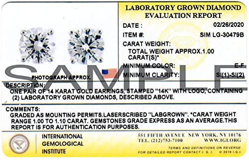 IGI Certified 2 Carat Round Lab Diamond Studs