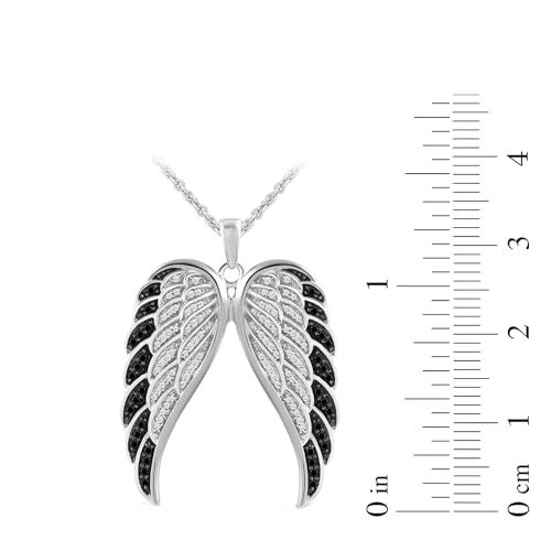 Sterling Silver Black and White Diamond Angel Necklace