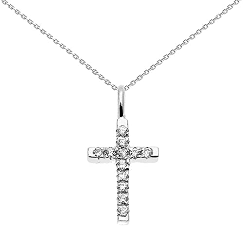 14K White Gold Diamond Accent Cross Charm Necklace