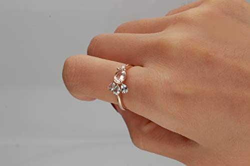 10K Rose Gold Aquamarine & Morganite Ring with Diamonds