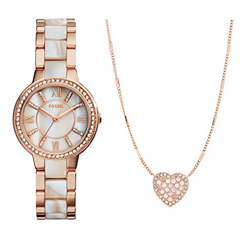 Rose Gold Stainless Steel Watch and Necklace Set