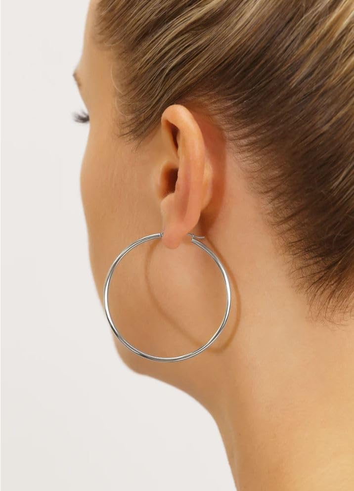 14K White Gold Round Hoop Earrings - 45mm
