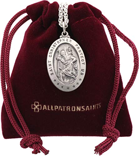 St. Christopher Sterling Silver Necklace with Personalized Engraving