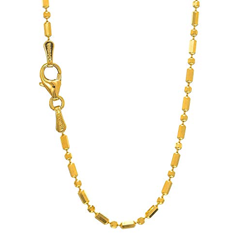 14k Yellow Gold Diamond-cut Bar & Bead Necklace