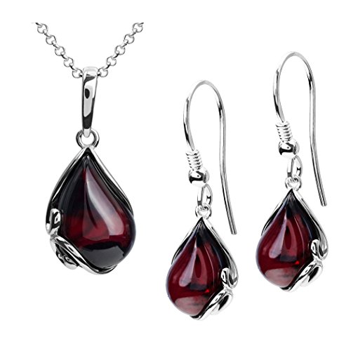 Cherry Amber Set - Earrings, Pendant, Necklace (18")