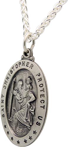 St. Christopher Sterling Silver Necklace with Personalized Engraving