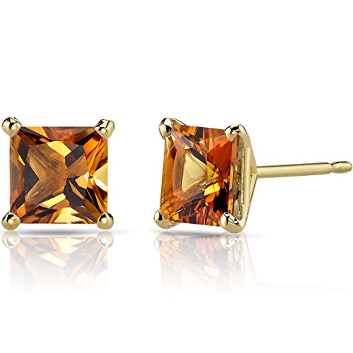 14K Yellow Gold Citrine Stud Earrings, 2 Carats