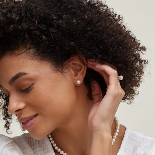 14k Gold Stud Earrings with White Pearls, Hypoallergenic