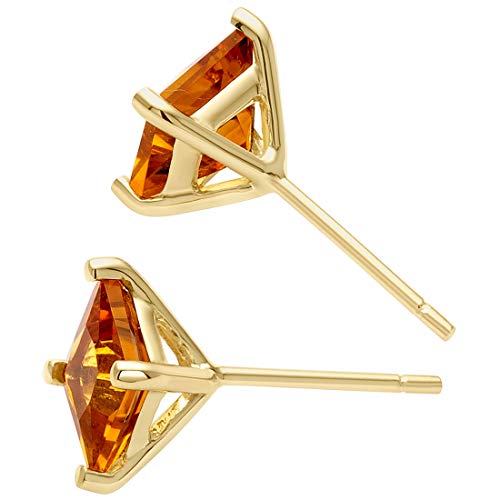 14K Yellow Gold Citrine Stud Earrings, 2 Carats