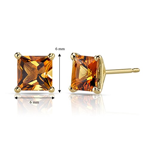 14K Yellow Gold Citrine Stud Earrings, 2 Carats