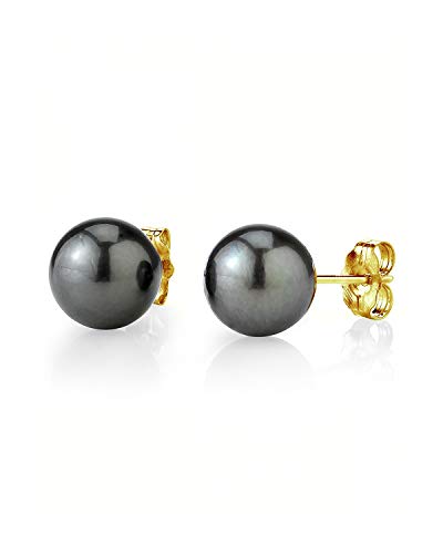 Tahitian Black Pearl Stud Earrings in 14k Gold