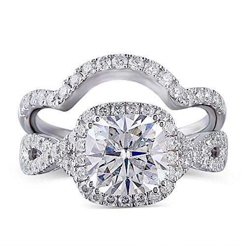 Sterling Silver 2ct Moissanite Halo Bridal Ring Set