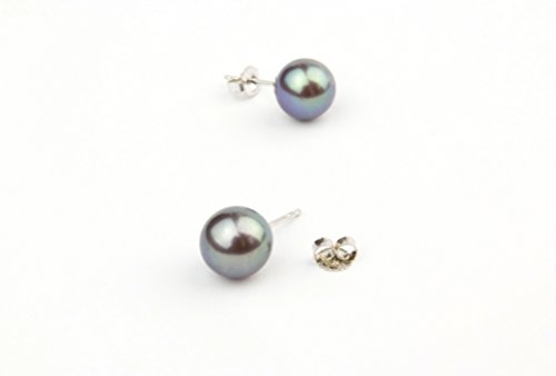 HinsonGayle AAA Black/Green Freshwater Pearl Stud Earrings