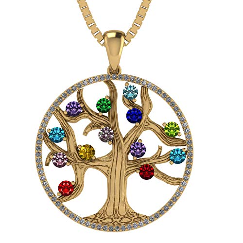 Tree of Life Mother's Necklace 1-13 Stones 10K Gold