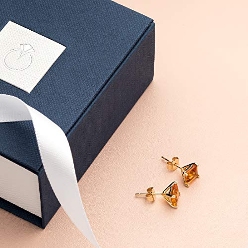 14K Yellow Gold Citrine Stud Earrings, 2 Carats