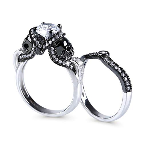 Jeulia Skull Bridal Ring Set with White Diamonds