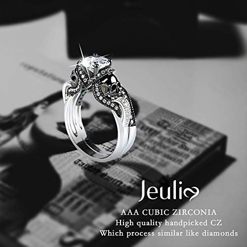 Jeulia Skull Bridal Ring Set with White Diamonds