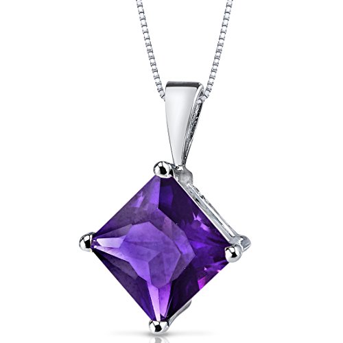 14K White Gold Amethyst Pendant, Genuine Gemstone Princess