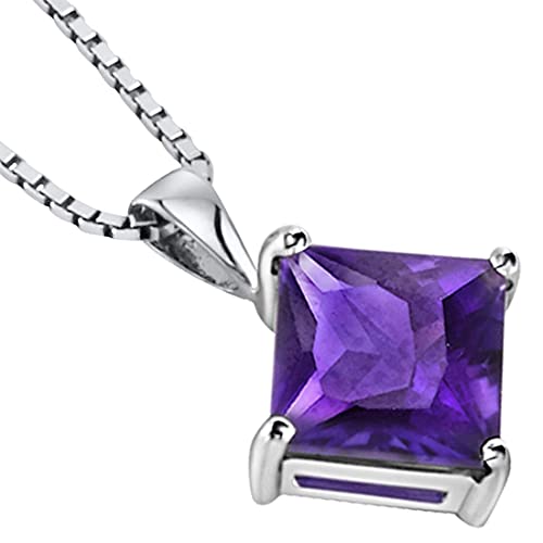 14K White Gold Amethyst Pendant, Genuine Gemstone Princess
