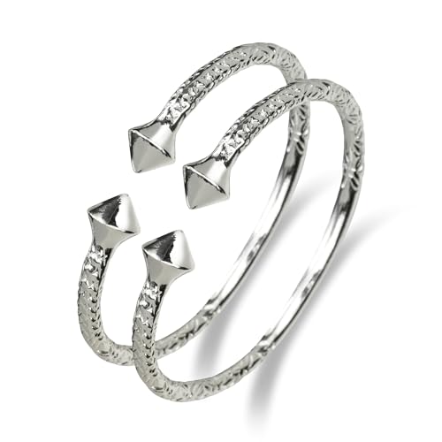 Sterling Silver Thick Pyramid Ends West Indian Bangles