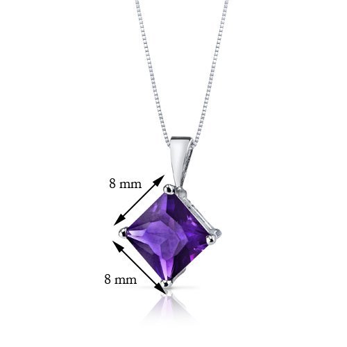 14K White Gold Amethyst Pendant, Genuine Gemstone Princess